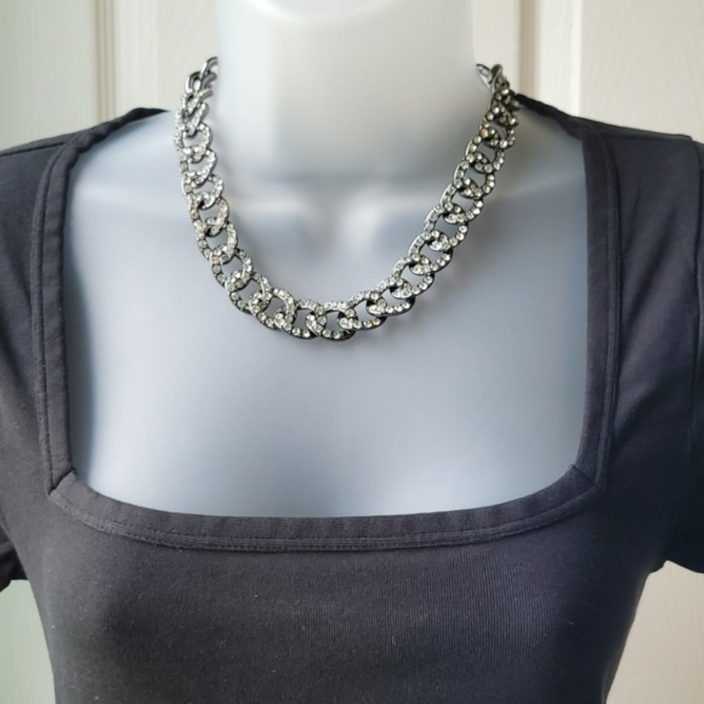 JCREW Pave on Black Metal Necklace NWT & Matching Bracelet NWOT - Picture 1 of 10